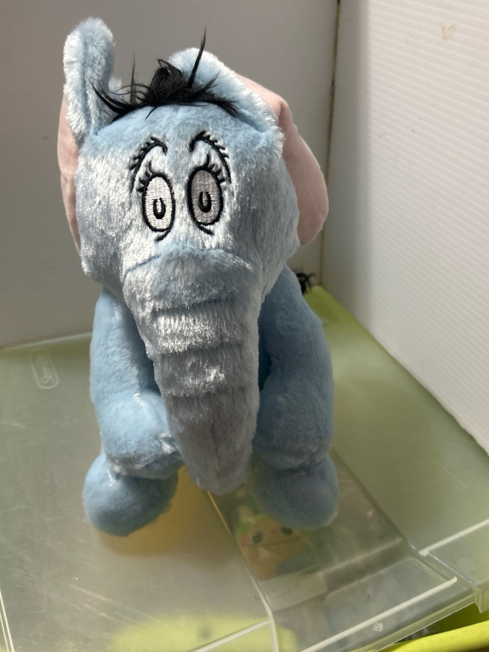 Light Blue Plush Elephant Stuffed Animal with Pink Ears